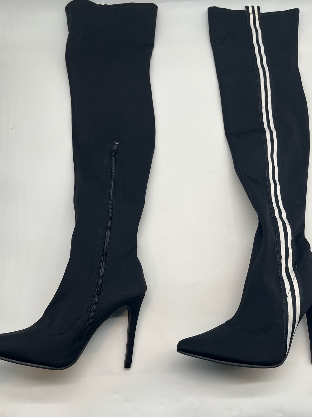 Bella LumaWomen’s Thigh High Stiletto Boots Black Stripe Sz 8 - Picture 8 of 13